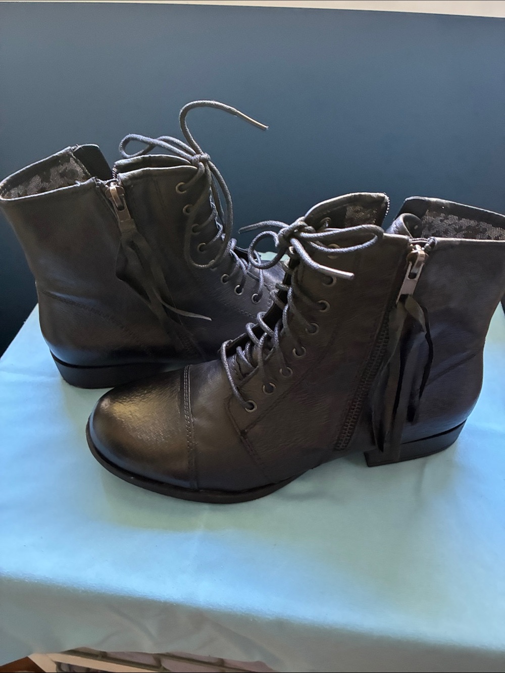 Steve Madden Black Lace-Up Ankle Boots with Side Zipper